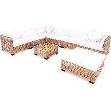 SECOLI Rattan Lounge Seating Set, 27-Piece Polyrattan Garden Furniture Set, Natural Rattan Sofa Set, Dining Set, Sofa Set with Cushions