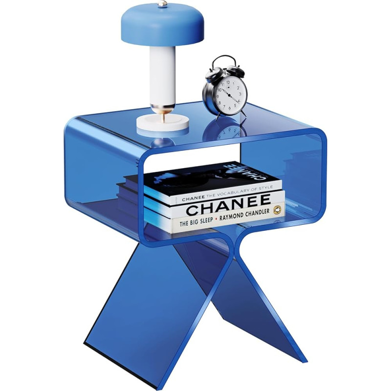 solaround Acrylic Bedside Table Modern Design Clear Home Decor Display End Table (Blue)