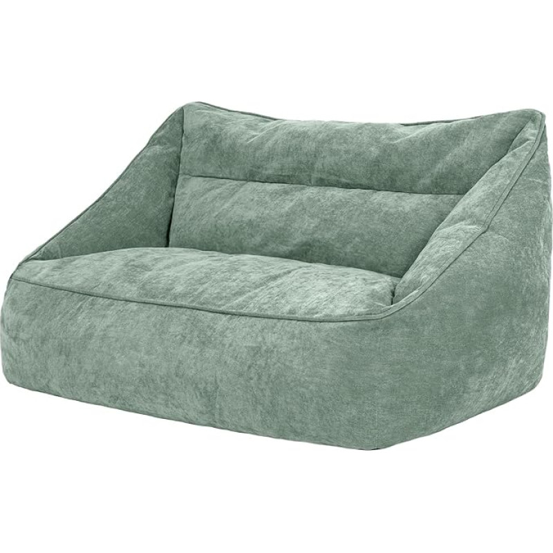 Icon Cecilia Bean Bag Sofa, Sage Green, Fluffy Chenille Fabric, 2-Seater Sofa for Adults, Giant Bean Bag with Filling, Comfortable Chair, Lounge, Living Room, Decorative Living Room