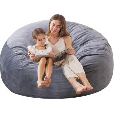 EDUJIN Bean Bag Chairs: Adult 48 Inch Furniture Bag Filled with Ultra Soft Dutch Velvet Cover, Round Fluffy Sofa for Dorm and Living Room, 4ft