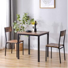 Mingfuxin Dining Table and 2 Chairs Sets, Wooden Steel Frame Industrial Style Retro Kitchen Dining Table Chair Set for Home Office Kitchen Dining Room (1 Table + 2 Chairs)