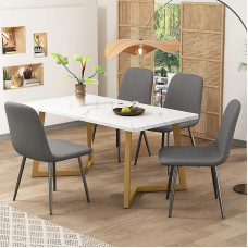 MQGPM Dining Room Set with Dining Table & 4 Chairs, Kitchen Table Set for Living Room, Kitchen, Dining Sets with Iron Legs, Dining Room Chairs, Scandinavian Vintage Artificial Suede Seat for Stylish
