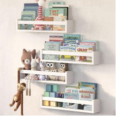 NATURE SUPPLIES Kids Room Shelves 23 Inch Solid Wood Bookshelf Toy Decor Wall Bookshelf Hanging Shelf White Set of 4
