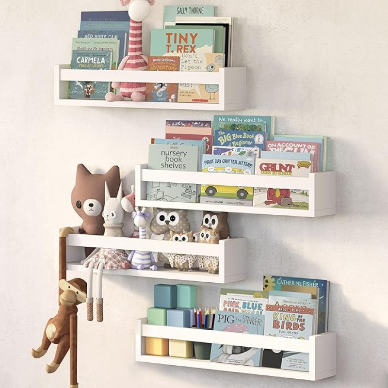 NATURE SUPPLIES Kids Room Shelves 23 Inch Solid Wood Bookshelf Toy Decor Wall Bookshelf Hanging Shelf White Set of 4