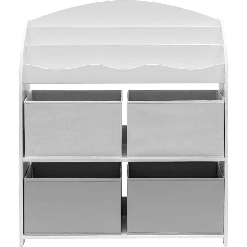 Rebecca Mobili RE6846 Children's Toy Shelf, White / Grey, MDF TNT with 4 Baskets, for Children's Rooms, Dimensions H x W x D: 97.5 x 82.5 x 29.5 cm