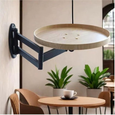 Round Wall Table - Floating Coffee Table Extendable 180° Folding Side Table for Home, Bedroom and Living Room - Original Wood Finish