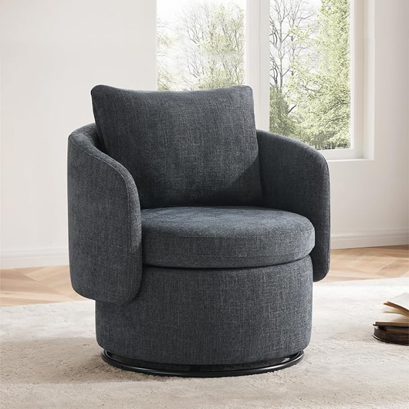 KISLOT Swivel Chair for Living Room, Barrel Chair with Storage Space, Modern Style for Bedroom, Reading, Waiting, Small Space