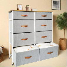 Amazing Tour Kommode, Schlafzimmerschubladen, 8 Stoffschubladen, Grau, hohe Kommode mit Holzplatte, Schubladenaufbewahrung für Schlafzimmer, Wohnzimmer, Schränke
