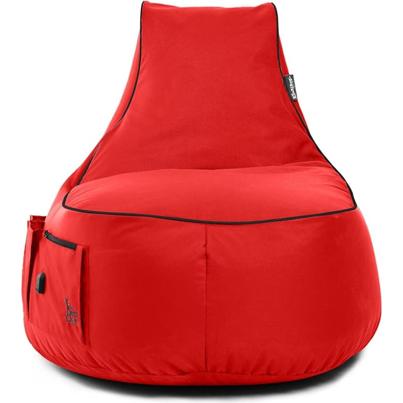 BuBiBag Gaming Bean Bag for Gaming with Connection and Pockets, Holder, Gamer Chair for Children and Adults, Beanbag Indoor and Outdoor - JokerBag (Red)