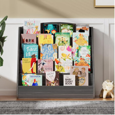 TOETOL Kids Bookcase 5 Tier Toddler Bookcase for Classroom, Playroom and Nursery Wooden Kids Book Shelf (Grey Washed)