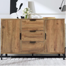 Merax Wooden Sideboard with 2 Doors and 3 Drawers, Rustic Sideboard Kitchen Cabinet Buffet with Adjustable Shelf for Bedroom, Living Room, Dark Oak / 120 x 40 x 76 cm