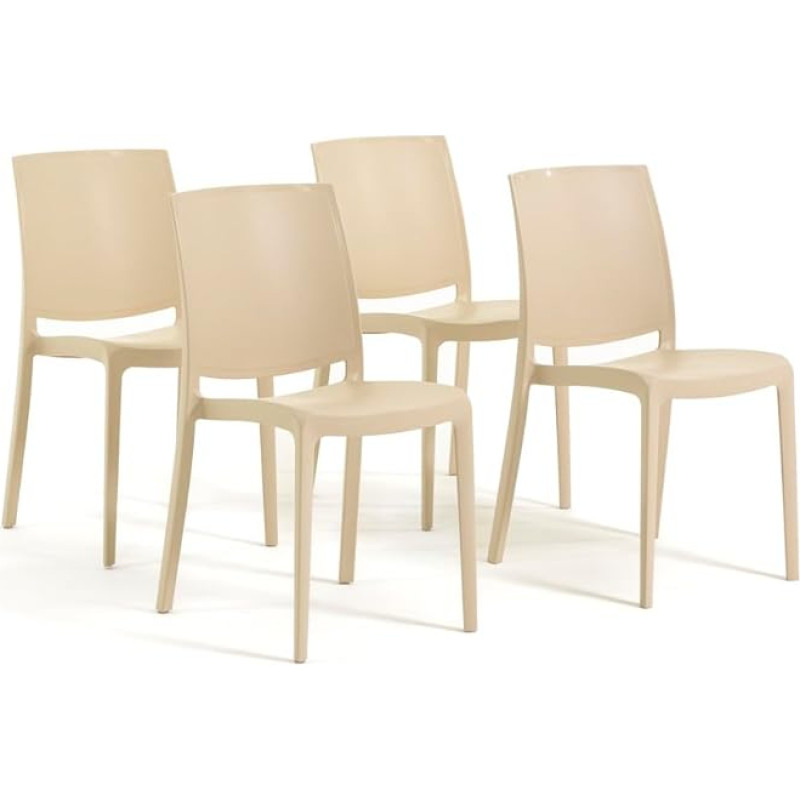 RATTATAN Carmen Stackable Glass Fibre Reinforced Resin Chairs for Indoor and Outdoor Use (4, Cream)