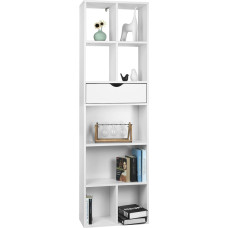 EUGAD Bookcase with Drawer, Standing Shelf, White, Freestanding Storage Shelf, Office Shelf, Room Divider for Living Room, Bedroom, White, 50 x 168 x 24 cm, 0013SHG
