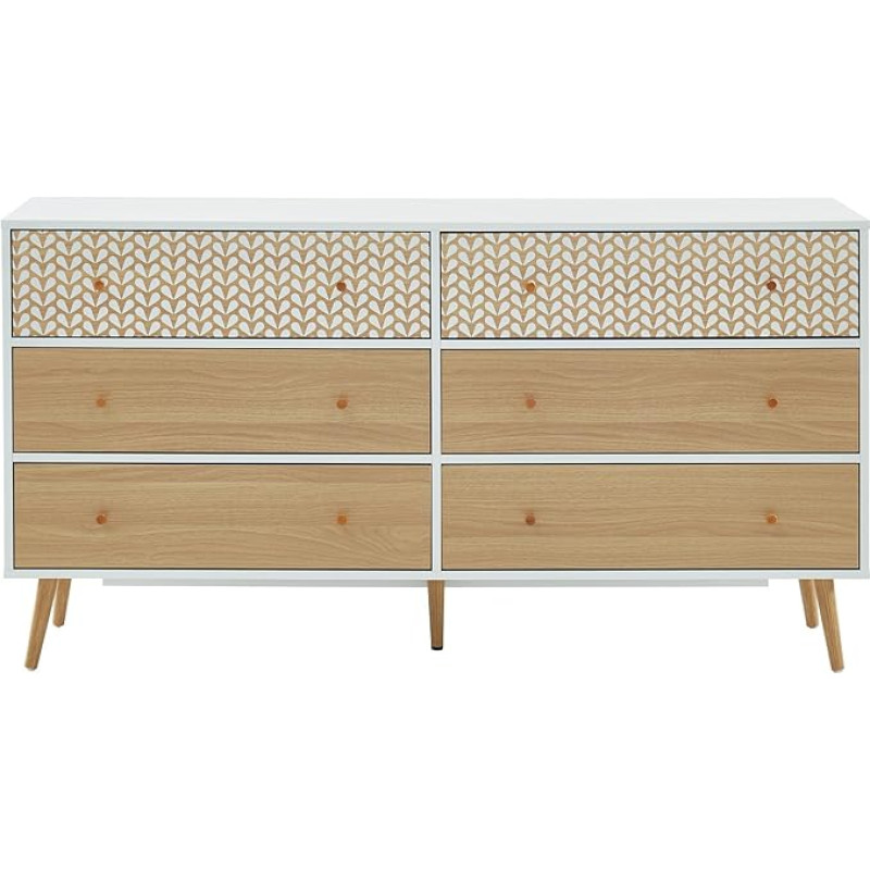 BAÏTA Cappuccino Chest of Drawers, Wood, Oak and White, L150 cm
