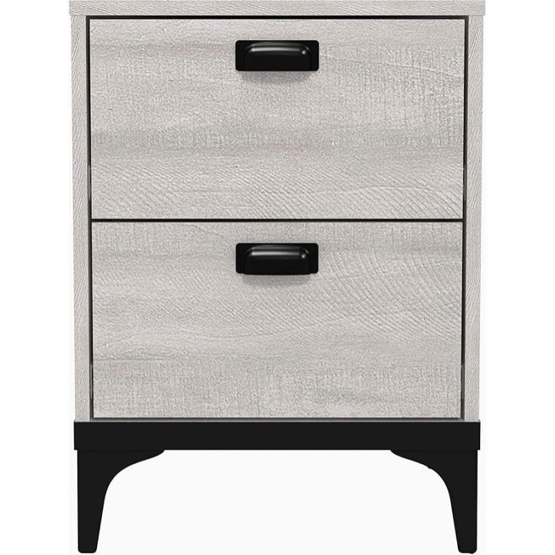 Galano Lawrence Bedside Table with 2 Drawers, Storage Cabinet with Drawers for Bedroom, Hallway, Entrance, Living Room (Grey Oak)