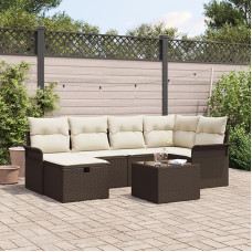 Rantry 7-TLG. Garten Sofa Set mit Kissen Braun Poly Rattan, 2-Sitzer Garten Sofa mit Stauraum & Kissen Braun Poly Rattan Gartenlounge Model3360219
