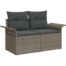 Rantry 6-teiliges Garten Sofa Set mit Kissen Grau Poly Rattan, 2-Sitzer Garten Sofa mit Stauraum & Kissen Grau Poly Rattan Gartenlounge Model3357002