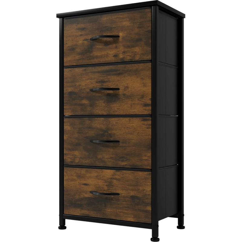 YITAHOME Chest of Drawers with 4 Drawers, Cupboard, Fabric Drawers with Handles, Metal Frame, Durable, Rustic Brown