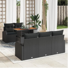 Rantry 6-teiliges Garten-Sofa-Set mit Kissen Schwarz Poly Rattan, 2-Sitzer Garten Sofa mit Stauraum & Kissen Schwarz Poly Rattan Gartenlounge Model3358263