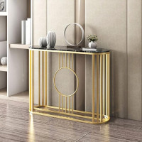 XAoSCd Glamorous Oval Marble Console Table, Gold Frame, Console Sofa Table For Hall, Wrought Iron Porch Table, Living Room, Marble Foyer Porch Table On D