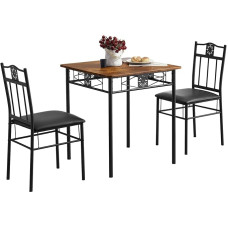 VECELO 3-teiliges Küchen-Esszimmertisch-Set für kleine Räume, PU-gepolsterte Stühle, Retro-Braun