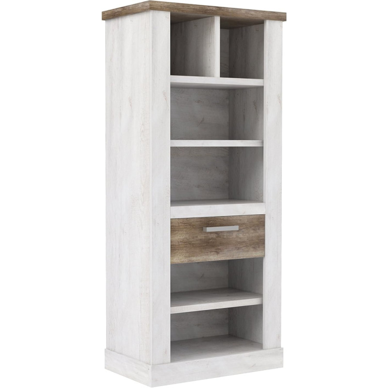 Forte Duro 1 Drawer Shelf, Composite Wood, Pine White Combined with Antique Oak, 41.3 x 71.4 x 160.4 cm