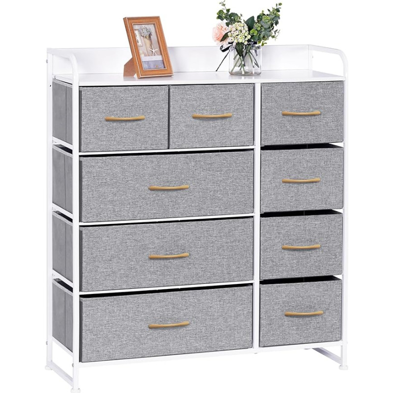LYNCOHOME Chest of Drawers with Fabric Drawers, Sideboard with 9 Fabric Drawers, Drawer Cabinet, Organiser Furniture Cabinet with 2 Handles for Kitchen, Office, Hallway