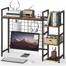 NOVIMANGO Desk Shelf, 95 cm, Desk Bookshelf, Desk Hutch Organizer for Computer, 3-Tier Multipurpose Wooden Desk Hutch Bookcase Desk Display Shelf for