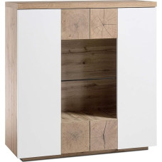 Robas Lund Helsinki Highboard Cabinet White Matt Oak End Grain Wood Width 110 x Height 114 x Depth 40 cm