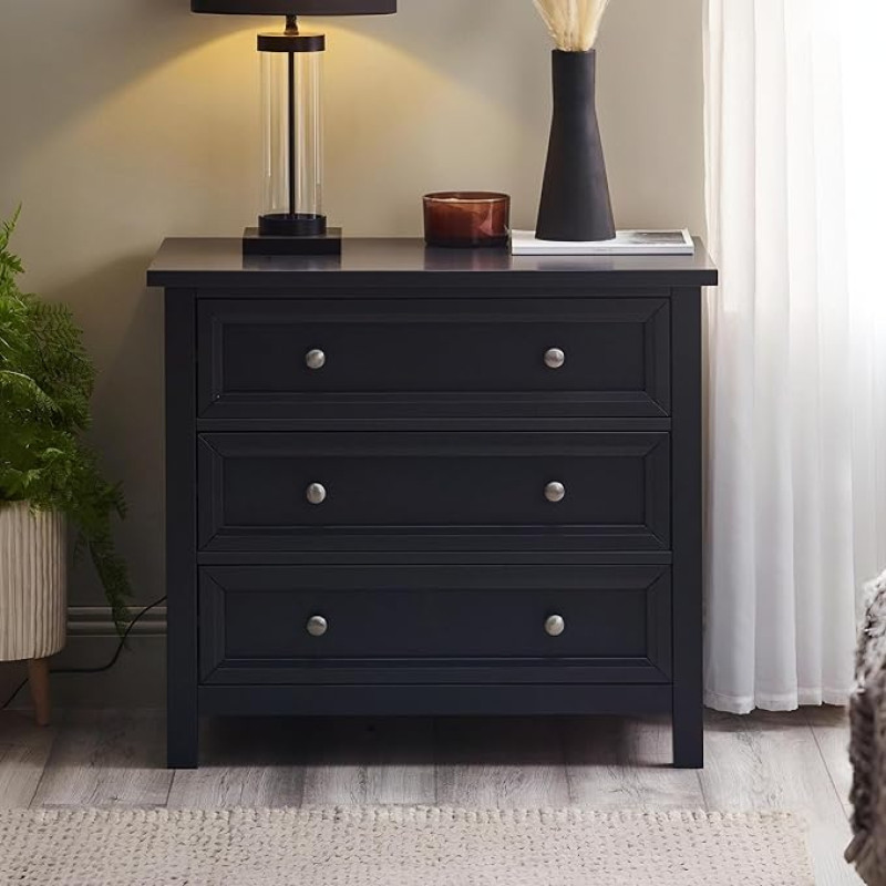 Julian Bowen Maine Wide 3 Drawer Chest of Drawers, Anthracite, Composite Wood, One Size