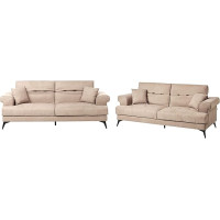 Beliani Skive Fabric Sofa Set 5 Seater Padded Adjustable Headrests Light Brown