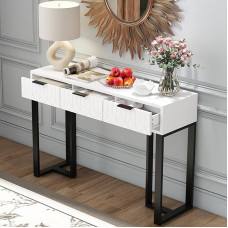 Narrow Console Table with 3 Drawers, Dressing Table without Mirror Foot Padding, Adjustable High Console Table, 120 x 36 x 80 cm, Sideboard, Storage Table, Hallway Table for Hallway, Living Room