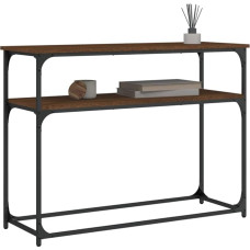 Homvdxl 2-Tier Thin Console Sofa Tables for Entryway, Metal Frame, Sofa Coffee Table, Small Side Table, Hallway Table, End Entrance Table, Window Table, 100 x 35.5 x 75 cm, Brown+Oak