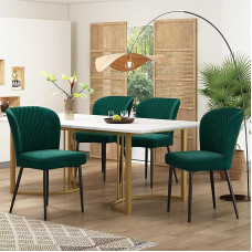 A ALFRESCOOL Dining Set (Set, 140 x 80 x 75 cm, Dining Table with 4 Chairs), Modern Kitchen Table Set, Dark Grey Velvet Dining Room Chairs, Upholstered Chair with Backrest, Golden Table Legs (Green)