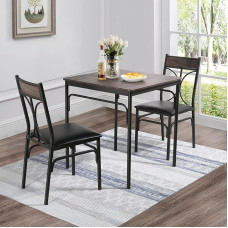 VECELO 3 Piece Kitchen Room Chair Set for Home Dining Nook Breakfast Corner Farmhouse Small Space Dining Table for 2 Brown
