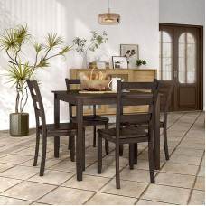24/7 Shop at Home Cassian Traditionelles Massivholz 5-teiliges Esstisch-Set, platzsparende Möbel für kleine Wohnungen, Küche, Frühstücksecke, Espresso