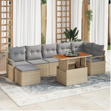 Rantry 8-teiliges Garten Sofa Set mit Kissen Beige Poly Rattan Akazie Gartenlounge Model3349741