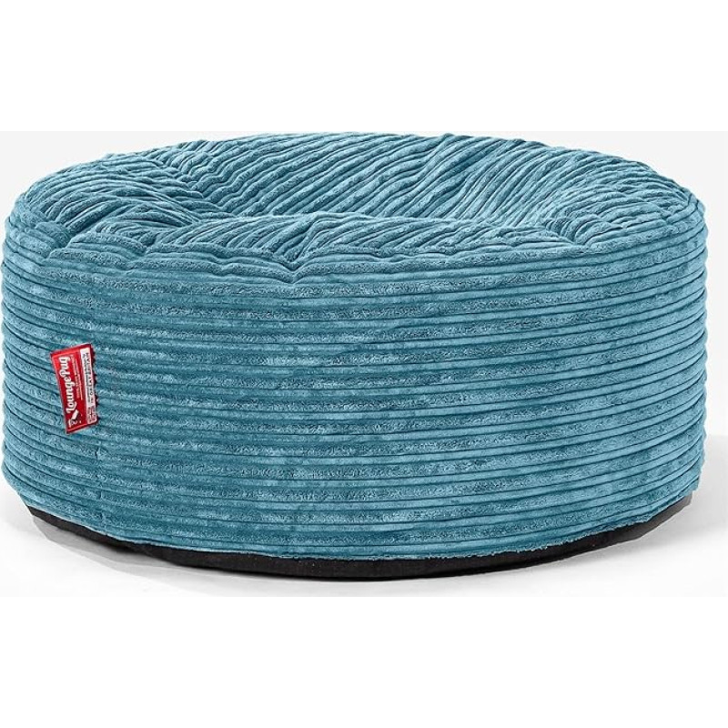 Lounge Pug Pouf Bean Bag 65 cm Round Turquoise Corduroy Fabric Comfortable Stool or Footstool