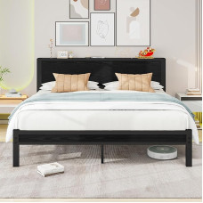 Diahomy King Size Bed Frame Metal Platform Bed Frame King Size with Wooden Headboard/Mattress Base/Underbed Storage/No Box Spring Required/Black