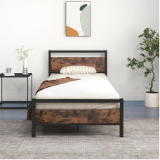 JELUTE Black Metal Platform Bed Frame 3ft x 7ft Single Bed Frame with Wooden Headboard and Footboard - Heavy Duty Steel Support - No Box Spring Required - Easy Assembly