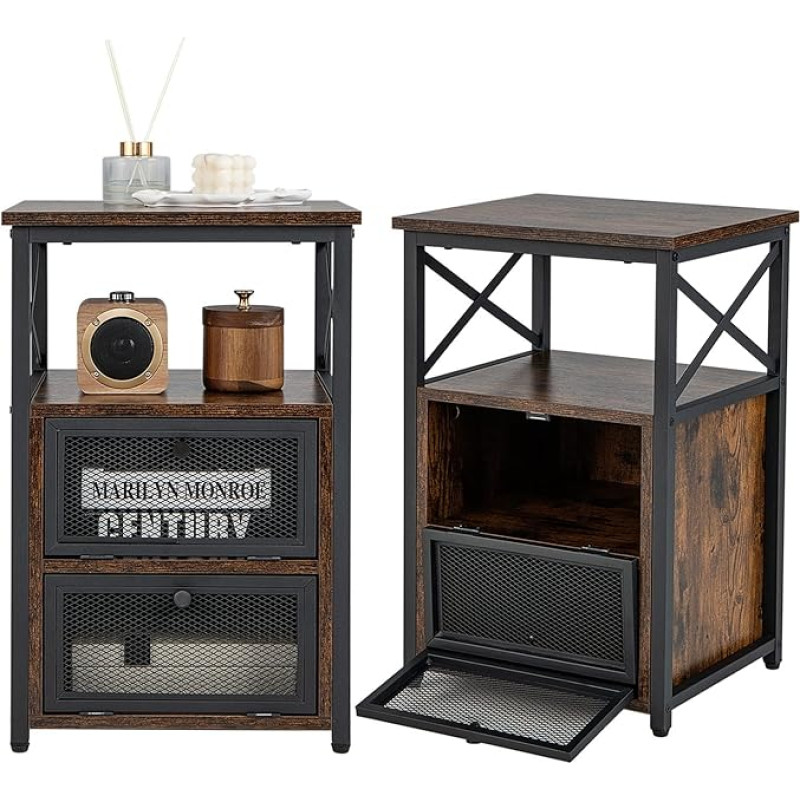 LIFEZEAL Vintage Side Table, Sofa Table with Adjustable Shelves, Telephone Table, Bedside Table Made of Wood Chipboard, Coffee Table with 2-Tier Storage Compartment, Chest of Drawers for Bedroom,