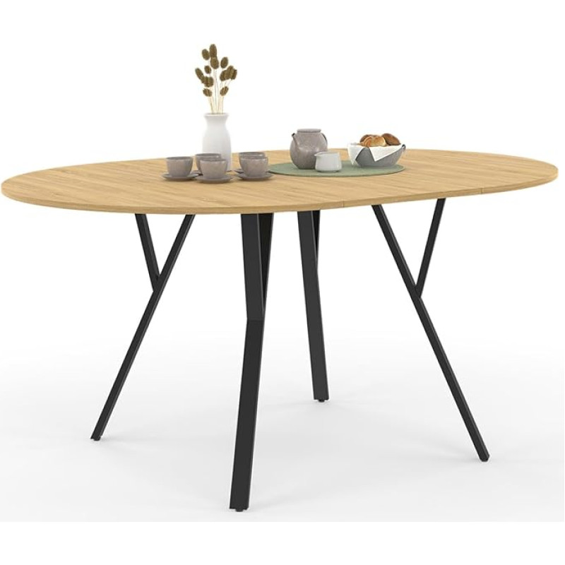 IDMarket - Extendable Round Dining Table for 4-8 People Wood and Black Industrial Design 110-150cm