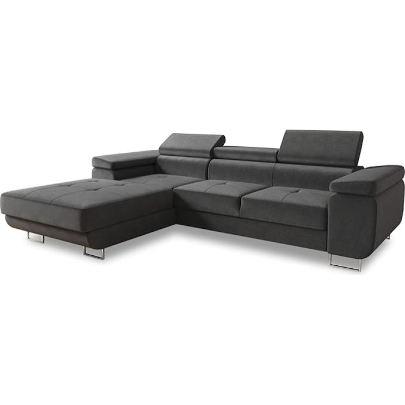 Divo Corner Sofa with Sleep Function, Bed Box and Headboard Adjustment, Upholstered Corner, Living Landscape, Sofa Set, Couch, Sofa, Spring Core (Grey (Kronos 22), Corner Sofa Left)