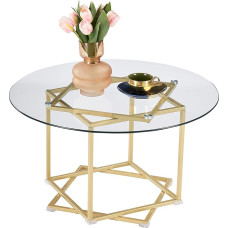 Side Table Modern Living Room Table Glass Coffee Table Gold Round Coffee Table for Living Room, Bedroom, Office, Balcony, 1 Piece, Diameter 80 cm