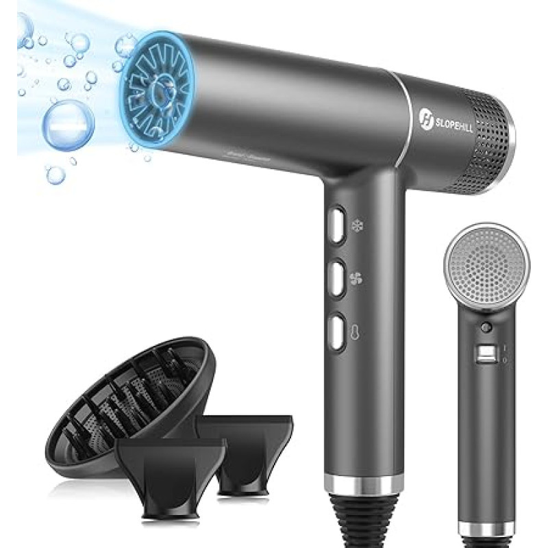 slopehill föön unikaalse harjadeta mootoriga, intelligentne veadiagnostika, uuenduslik mikrofilter, Oxy Active tehnoloogia, LED ekraan, 268 g, ülikerge, 2000 W (hall)