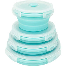 Ewrap Collapsible Food Storage Containers, Silicone Bowls with Plastic Lids - Round Set of 4 - Microwave & Freezer Safe, for Kitchen and Camping