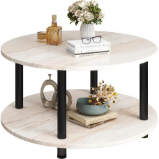 VERFARM Round Coffee Table, 2 Shelves, Living Room Table, Side Table, Coffee Table, Sofa Table, for Living Room, Bedroom, Sturdy Metal Frame/MDF Top, 60 x 60 x 48.5 cm, Oak Black