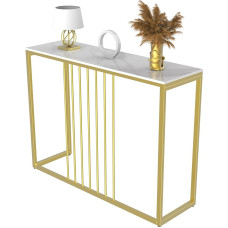 FATIVO Console Table Marble Hallway Table Narrow Entrance Table White Gold Entrance Area Decorative Table Scandinavian Modern Sofa Table Living Room Table Side Table for Bedroom Living Room 100 x 30 x