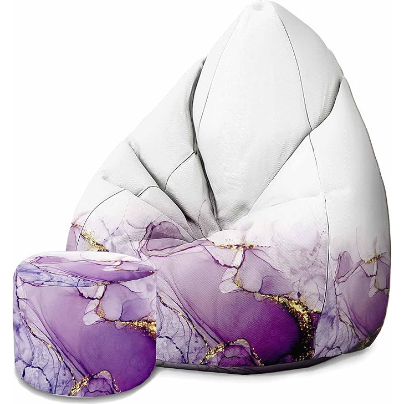 DreamRoots Adult Bean Bag with Filling 80 x 80 x 120 cm - Bean Bag Chair - Bean Bags with Backrest and Stool and Cover - Bean Bag Chair - Chill Chair Velvet Watercolour Abstract Purple