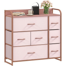 DWVO 7 Drawer Chest of Drawers, Durable Fabric, Sturdy Metal Frame, Modern and Functional Ideal for Bedroom, Living Room, Hallway, Children's Room, Pink